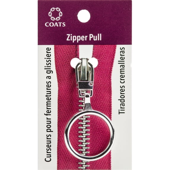 Coats & Clark Zipper Pulls, Metal, Silver 1" Ring