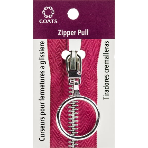 Coats & Clark Zipper Pulls, Metal, Silver 1" Ring