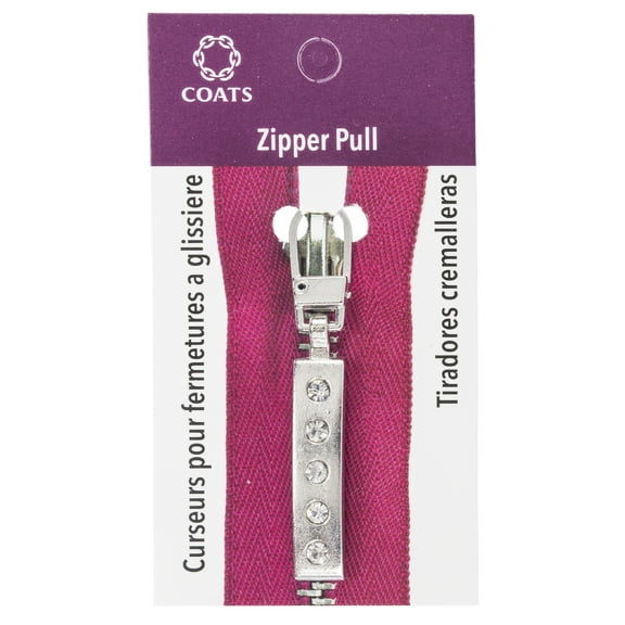 Coats & Clark Zipper Pulls, Metal, Silver 5 Stone Bar