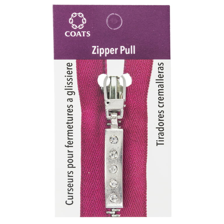 Coats & Clark Zipper Pulls, Metal, Silver 5 Stone Bar