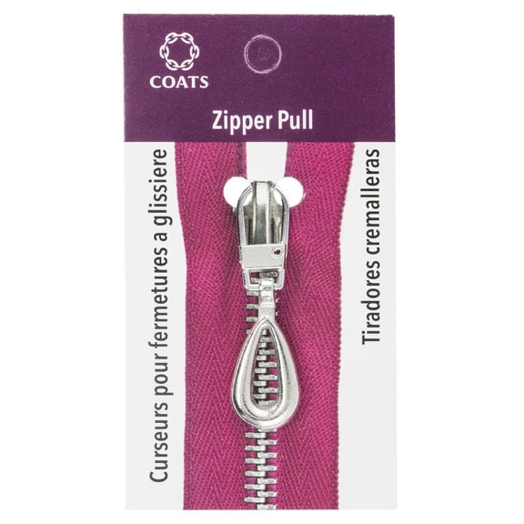 Coats & Clark Zipper Pulls, Metal, Silver Open Teardrop