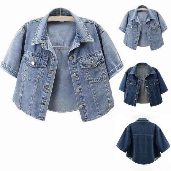 Coats,Womens Short Sleeve Versatile Short Sleeved Denim Jacket Thin Shawl Top