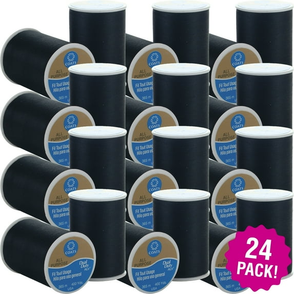 Coats Dual Duty All-Purpose Thread 400yd - Black, Multipack of 24