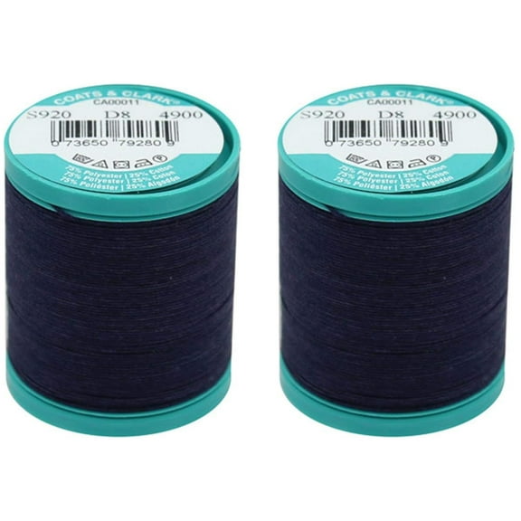 Coats Dual Duty Plus Button & Carpet Thread 50yd, Navy, 2-pack