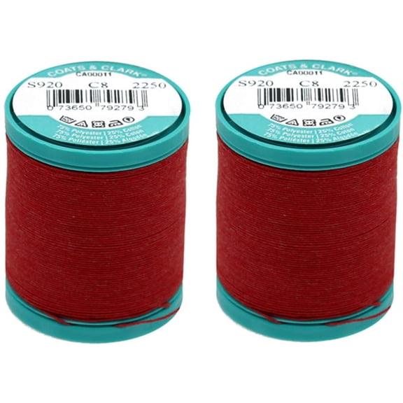Coats Dual Duty Plus Button & Carpet Thread 50yd, Red s920-2250, 2-pack