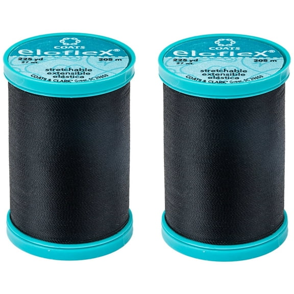 2-pack - Coats Eloflex Stretch Thread 225yd, Black 073650022586
