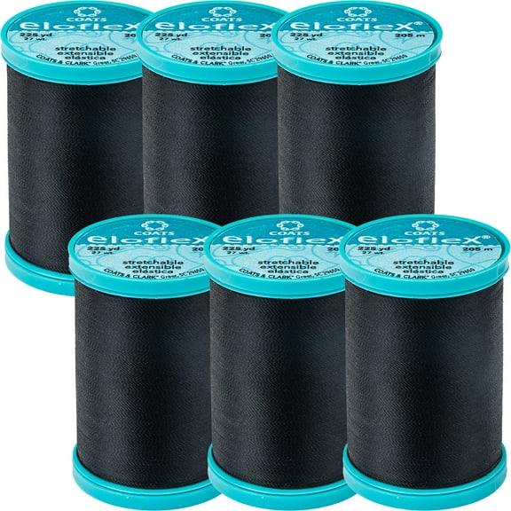 Coats Eloflex Stretch Thread 225yd, Black, 6/Pkg