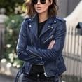 thumbnail image 1 of HWRETIE Coat Women Cool Faux Leather Jacket Long Sleeve Zipper Fitted Coat Fall Short Jacket Blue 18(Xxxxxl), 1 of 1