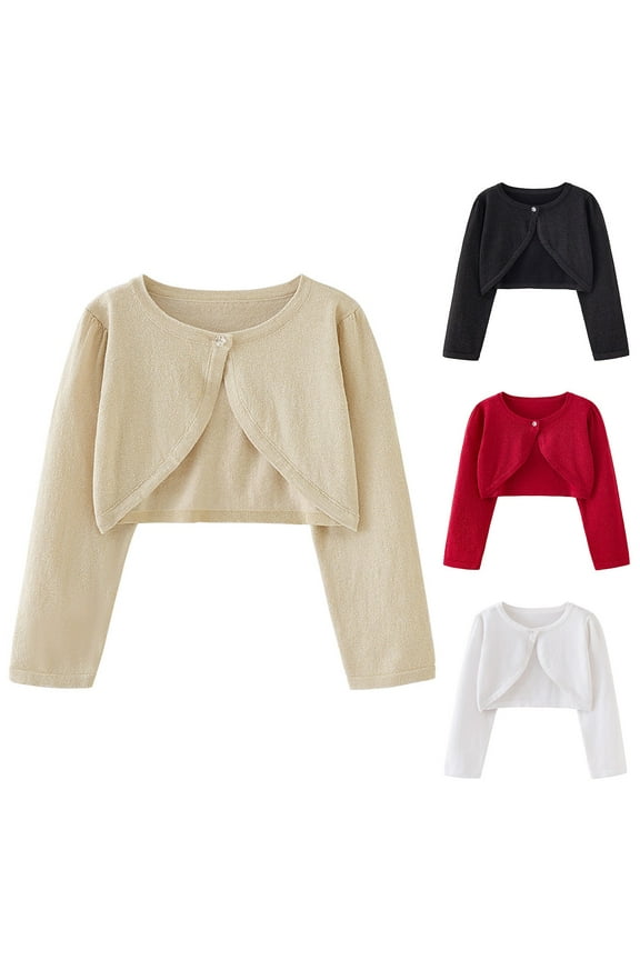 Coats For Girls 14 -16 Girls Kids Bolero Cardigan Sweater Long Sleeve Button Knit Shrug Cropped Cover Up Top Cardigan Shrug