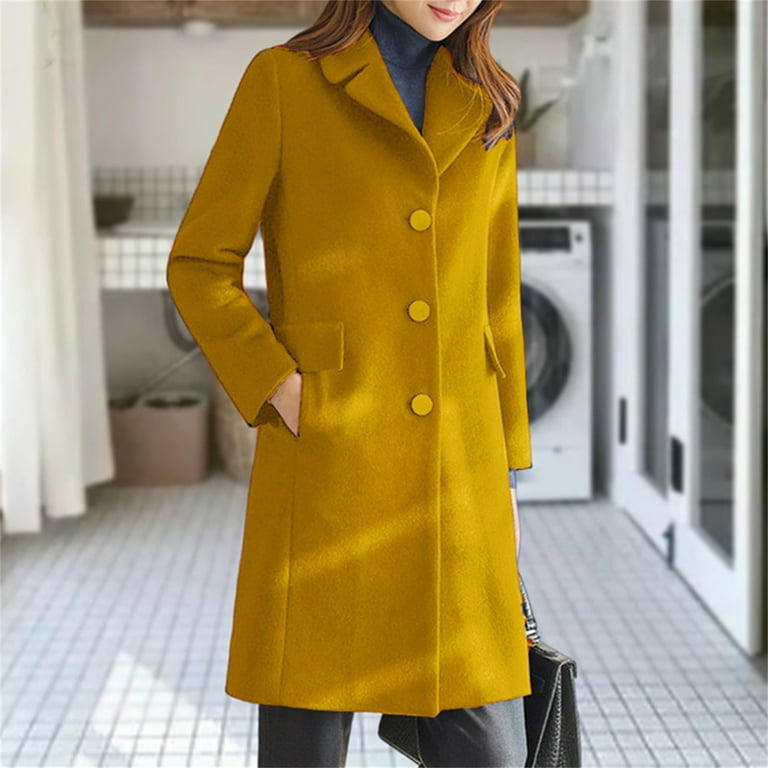 Coats For Women Frwazo Women s Fashionable Long Single Breasted Solid Color Pocket Woolen Jacket Clearance Sales Online Deals Walmart