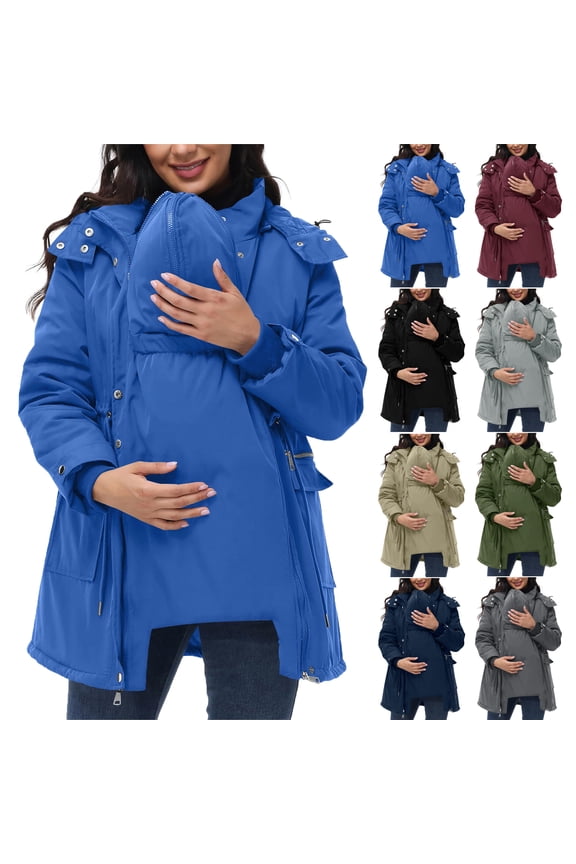 Coats For Women Hooded Jackets Maternity Baby Keep Warm Thicken Quilted Lined 3 In 1 Winter Coat Puffer Down Parka With Pockets Maternity Jackets