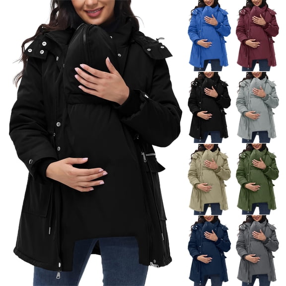 Coats For Women Hooded Jackets Maternity Baby Keep Warm Thicken Quilted Lined 3 In 1 Winter Coat Puffer Down Parka With Pockets Maternity Jackets
