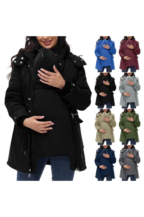 Coats For Women Hooded Jackets Maternity Baby Keep Warm Thicken Quilted Lined 3 In 1 Winter Coat Puffer Down Parka With Pockets Maternity Jackets