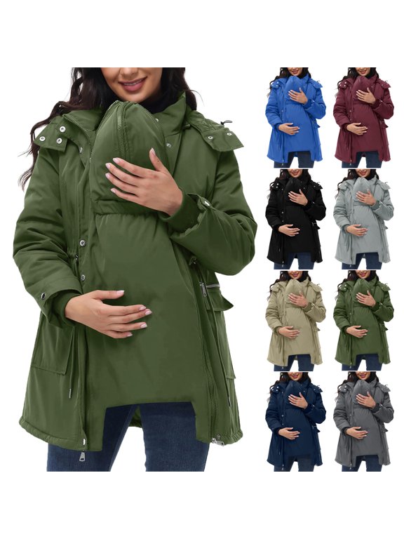 Coats For Women Hooded Jackets Maternity Baby Keep Warm Thicken Quilted Lined 3 In 1 Winter Coat Puffer Down Parka With Pockets Maternity Jackets