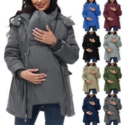 Coats For Women Hooded Jackets Maternity Baby Keep Warm Thicken Quilted Lined 3 In 1 Winter Coat Puffer Down Parka With Pockets Maternity Jackets