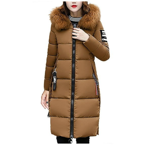 Womens Coats Down Padded Slim Waist Belt Mid-Length Waist Solid Color Hooded Padded Jackets for Women