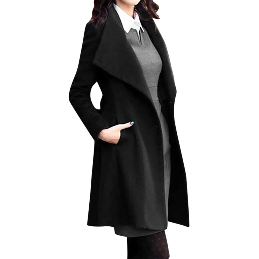 Coats For Women Winter Womens Winter Lapel Wool Coat Trench Jacket Long Sleeve Overcoat Outwear 2594