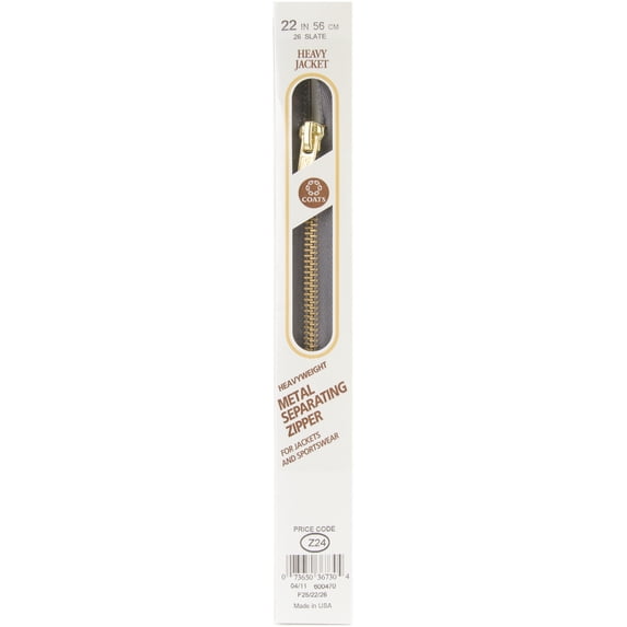 Coats Heavyweight Brass Separating Metal Zipper 22"-Slate