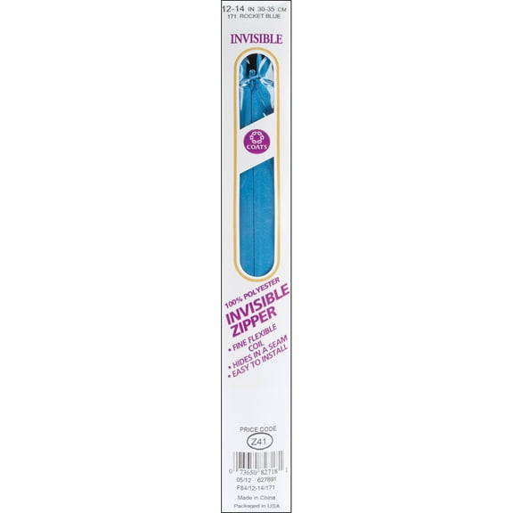 Coats Invisible Zipper 12" To 14"-Rocket Blue