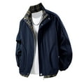 thumbnail image 1 of Coats for Men Plus Size Long Sleeve Plaid Stand-up Collar Button Zipper Pocket Double Penetration Solid-Color Casual Outwear Windbreaker Jacket,Mens Tops Blue XL, 1 of 6