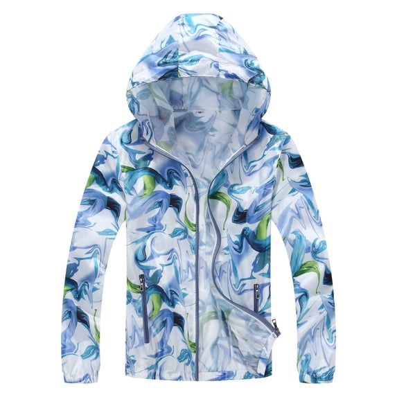 Coats Plus Size for Women Lightweight Gradient Breathable Hooded Sun Protection Outwear,BU2,S
