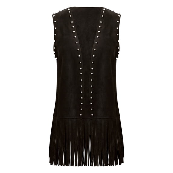 Coats Plus Size for Women Long Over The Knee Down Vest Tassel Outwear,Black,M