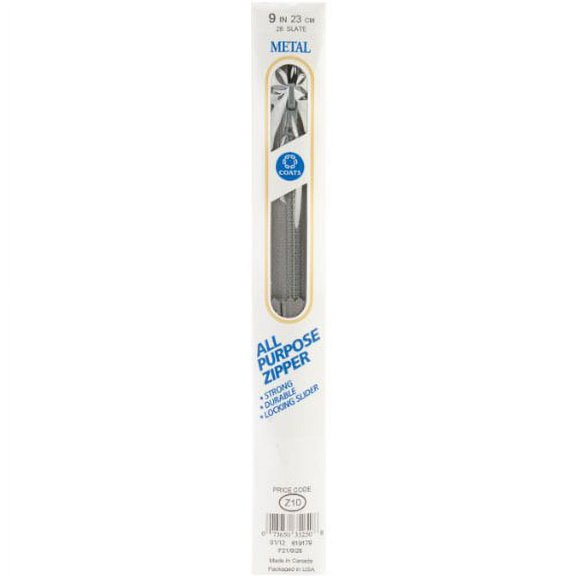 Coats Thread & Zippers All-Purpose Metal Zipper, 9-Inch, Slate Multi-Colored