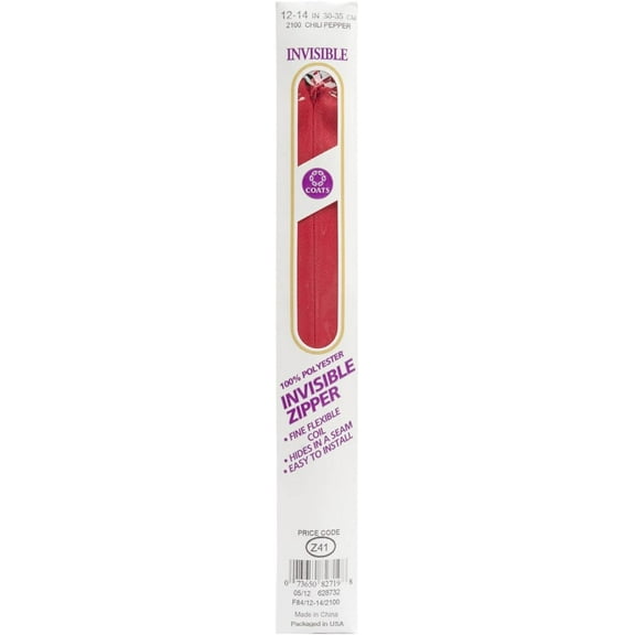 Coats Thread & Zippers Invisible Zipper, 12-Inch to 14-Inch, Chili Pepper