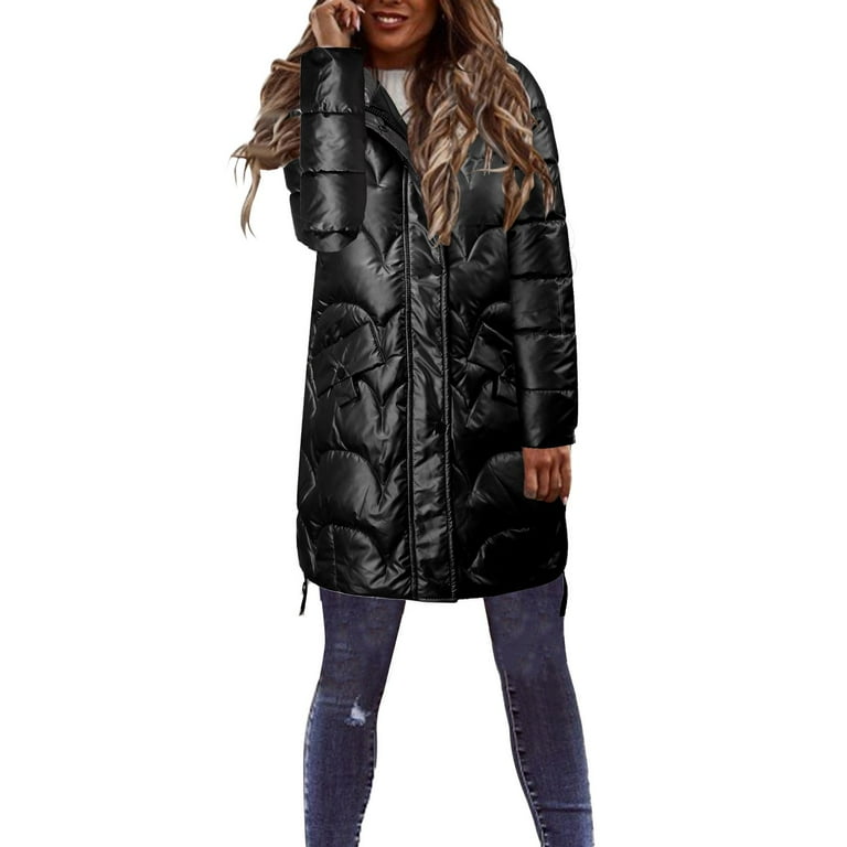 Coats Women Bubble Women s Multicolor Medium Long Hooded Cotton Jacket Pocket Long Sleeve Coat Ladies Waist Coat Drawstring Jacket Women Woman Hooded