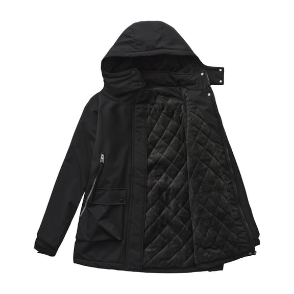 Coats for Women Jackets for Women Winter Jackets for Women Women's Plus Size Winter Coat Insulated Military Parka Jacket Waterproof Fleece Lined Thickened Detachable Hood, Black-S