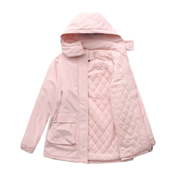 Coats for Women Jackets for Women Winter Jackets for Women Women's Plus Size Winter Coat Insulated Military Parka Jacket Waterproof Fleece Lined Thickened Detachable Hood, Pink-S