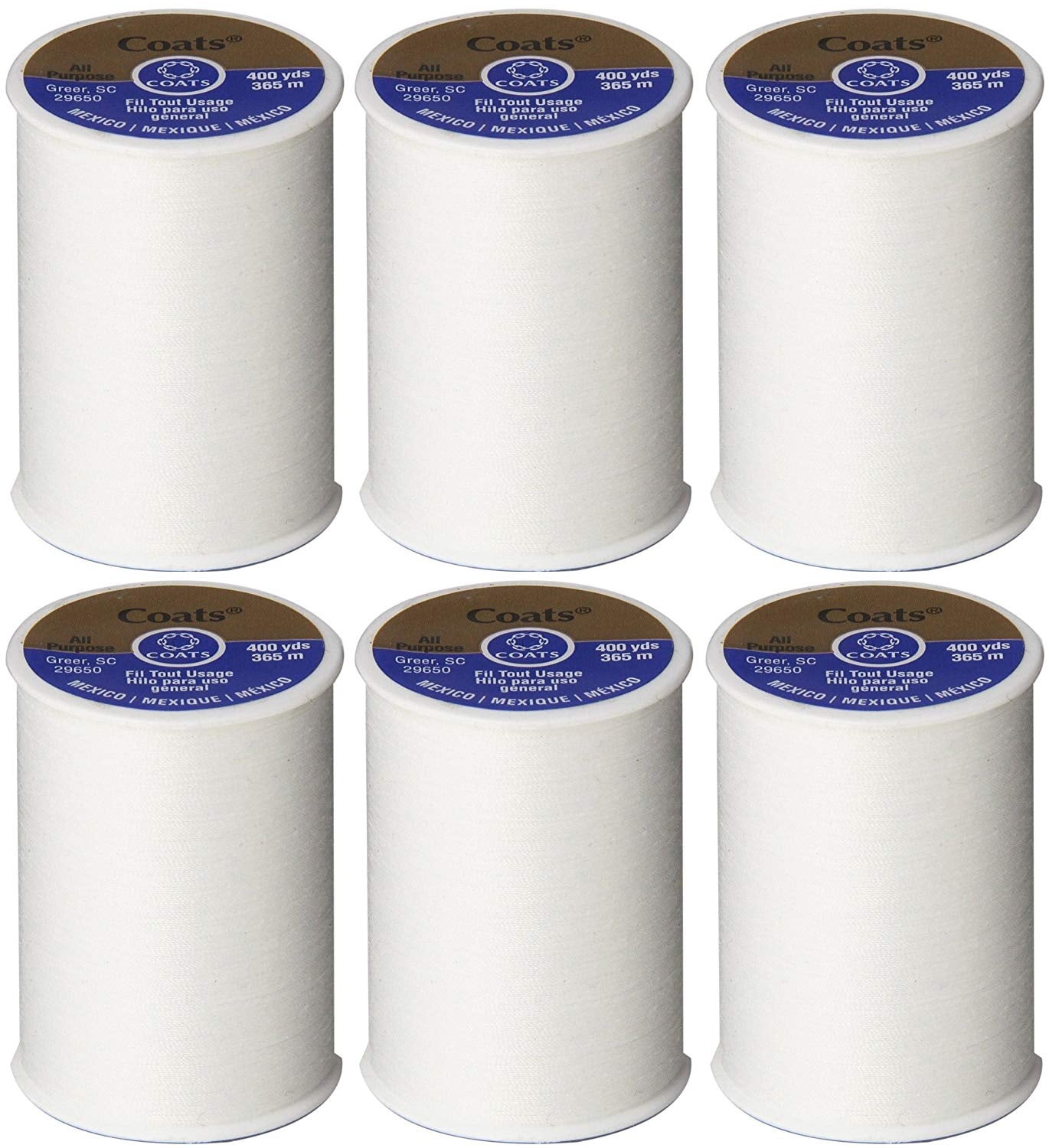 Coats and Clark Dual Duty All Purpose Thread, White (6 Pack) 400yd Spools