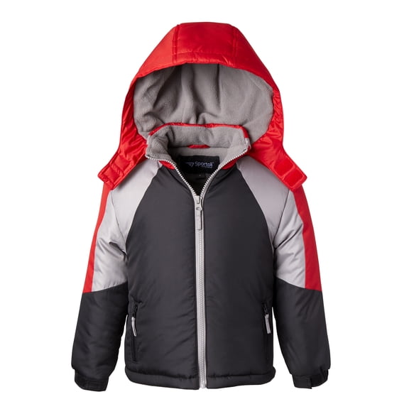 Coats for Boys Fleece Lined Snowboard Hooded Colorblock Winter Puffer Jacket - Red (4)