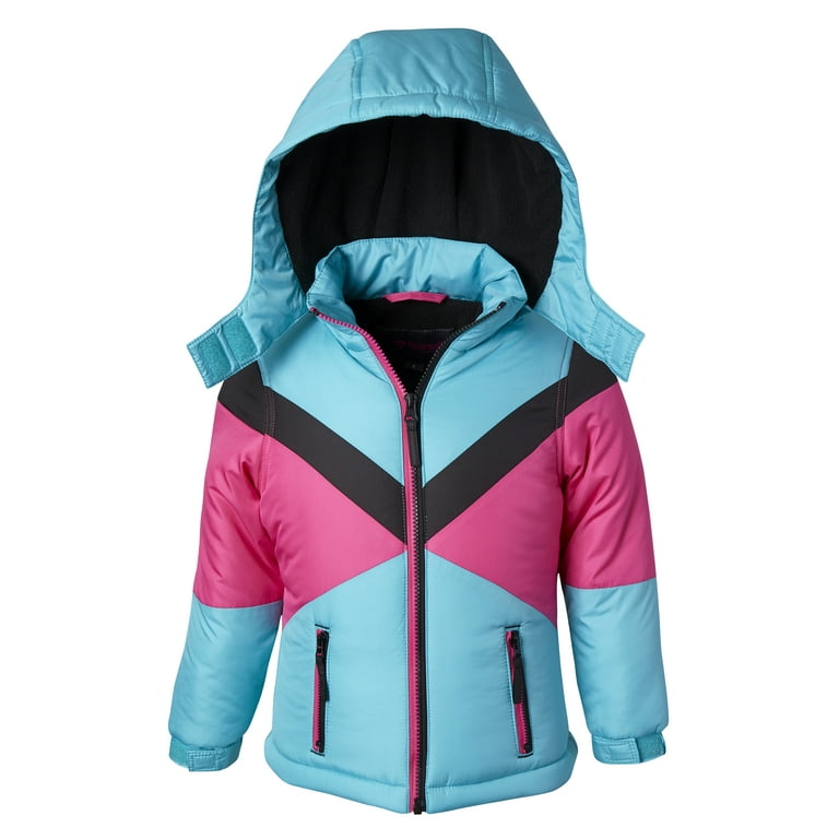 Coats for Girls Fleece Lined Hooded Colorblock Winter Puffer Jacket Aqua 4 Walmart
