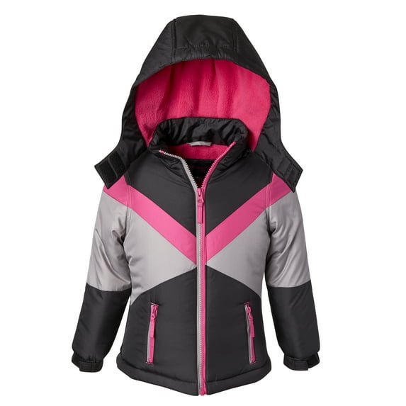 Coats for Girls Fleece Lined Hooded Colorblock Winter Puffer Jacket - Black/Frost Grey (5/6)