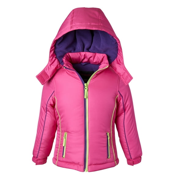 Coats for Girls Fleece Lined Hooded Colorblock Winter Puffer Jacket - Fuschia (6X)