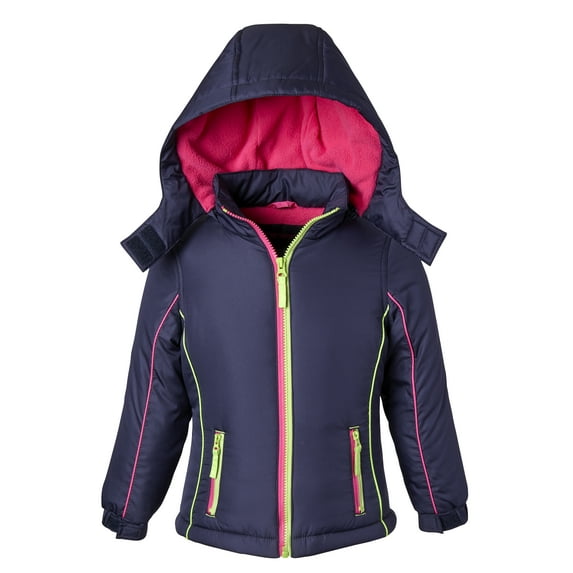 Coats for Girls Fleece Lined Hooded Colorblock Winter Puffer Jacket - Navy (4)
