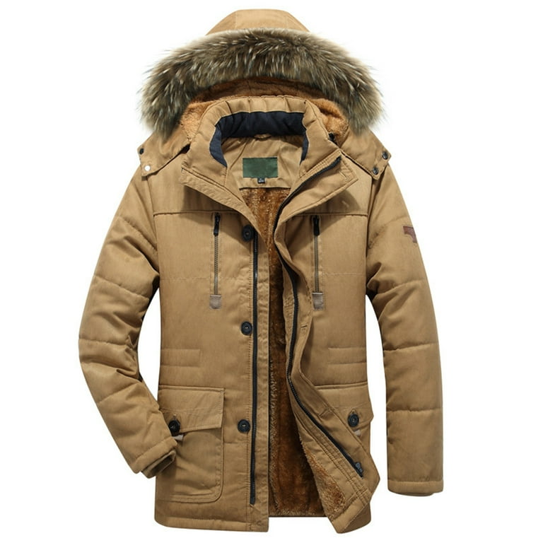 Coats for Men Hooded Plush Fall Winter Sleeved Collar Long Solid Color Jackets for Men Walmart