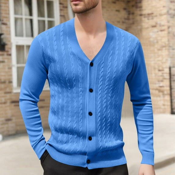 Coats for Men Plus Size Cardigan Knitted Long Sleeve Hoodless Casual Solid Color Casual Outwear Jackets,Jackets for Men Blue XS