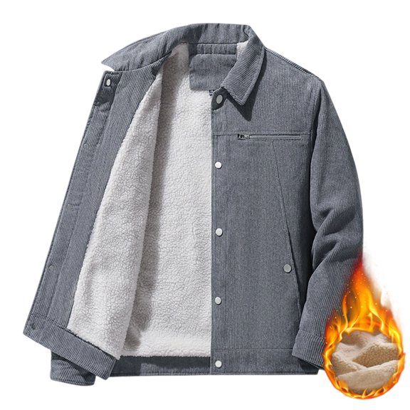 Coats for Men Plus Size Long Sleeved Lapel Zipper Solid Color Thick Corduroy Wool Jacket Coat,Mens Tops Dark Gray XL