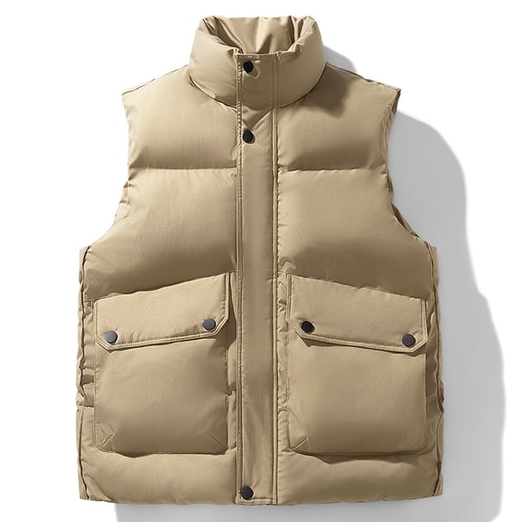 Coats for Men Plus Size Sleeveless Pocket Jackets Button Zipper Casual Warm Outwear Coat,Jackets for Men Khaki XXXXL