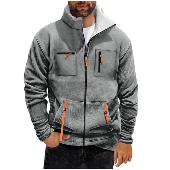 Coats for Men Winter Warm Stand Collar Men's Fall Jacket Workout Hiking Functional Pockets Cargo Cozy Trucker Hoodies