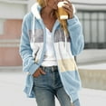 thumbnail image 1 of Coats for Women 2023, Winter Fuzzy Fleece Jacket Hooded Color Block Patchwork Cardigan Coats Sherpa Coats with Pockets, 1 of 4