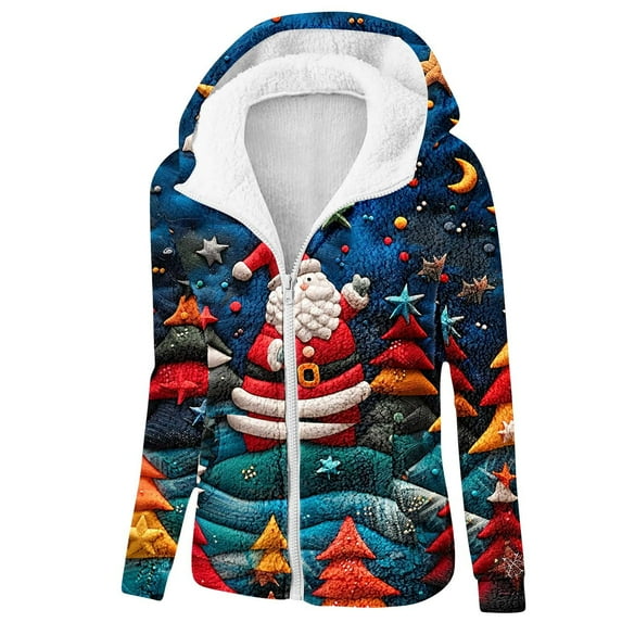 Coats for Women Christmas Printed Hooded Long Sleeved Loose Oversized Casual Sweatshirt,Womens Coats Plus Size Multicolor XXL