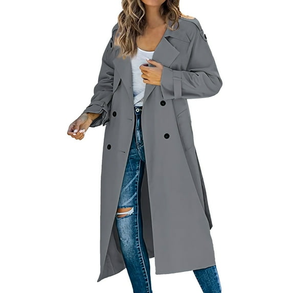 Coats for Women Fall Jackets for Women Women's Fashion Autumn Winter Solid Color Double Trench Coat