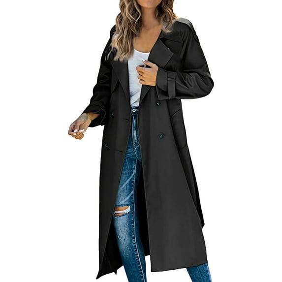 Coats for Women Fall Jackets for Women Women's Fashion Autumn Winter Solid Color Double Trench Coat