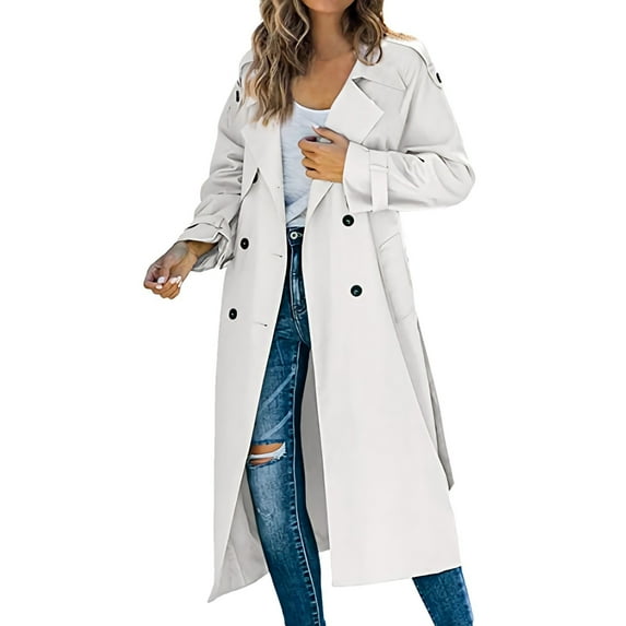 Coats for Women Fall Jackets for Women Women's Fashion Autumn Winter Solid Color Double Trench Coat