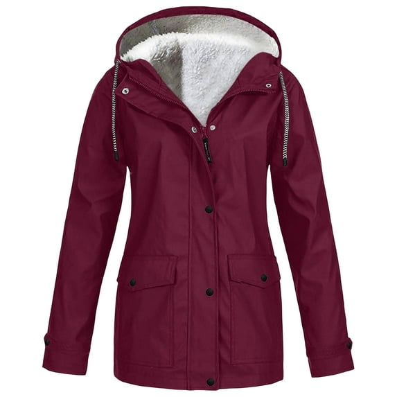 Coats for Women Fleece Lined Raincoats Lightweight Hooded Jackets Waterproof Windbreaker Trench Jackets