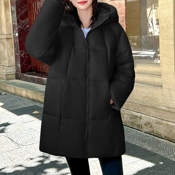 Coats for Women Hooded Pocket Fleece Zipper Long-sleeved Solid-color Thickened Casual Jacket,Womens Coats Plus Size Black XL