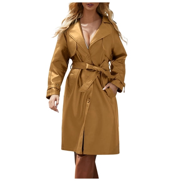 Coats for Women Jackets for Women Women's Windbreaker Long Loose Jacket PU Leather Jacket Female OVERSIZE Classic Lapel Jacket With Belt